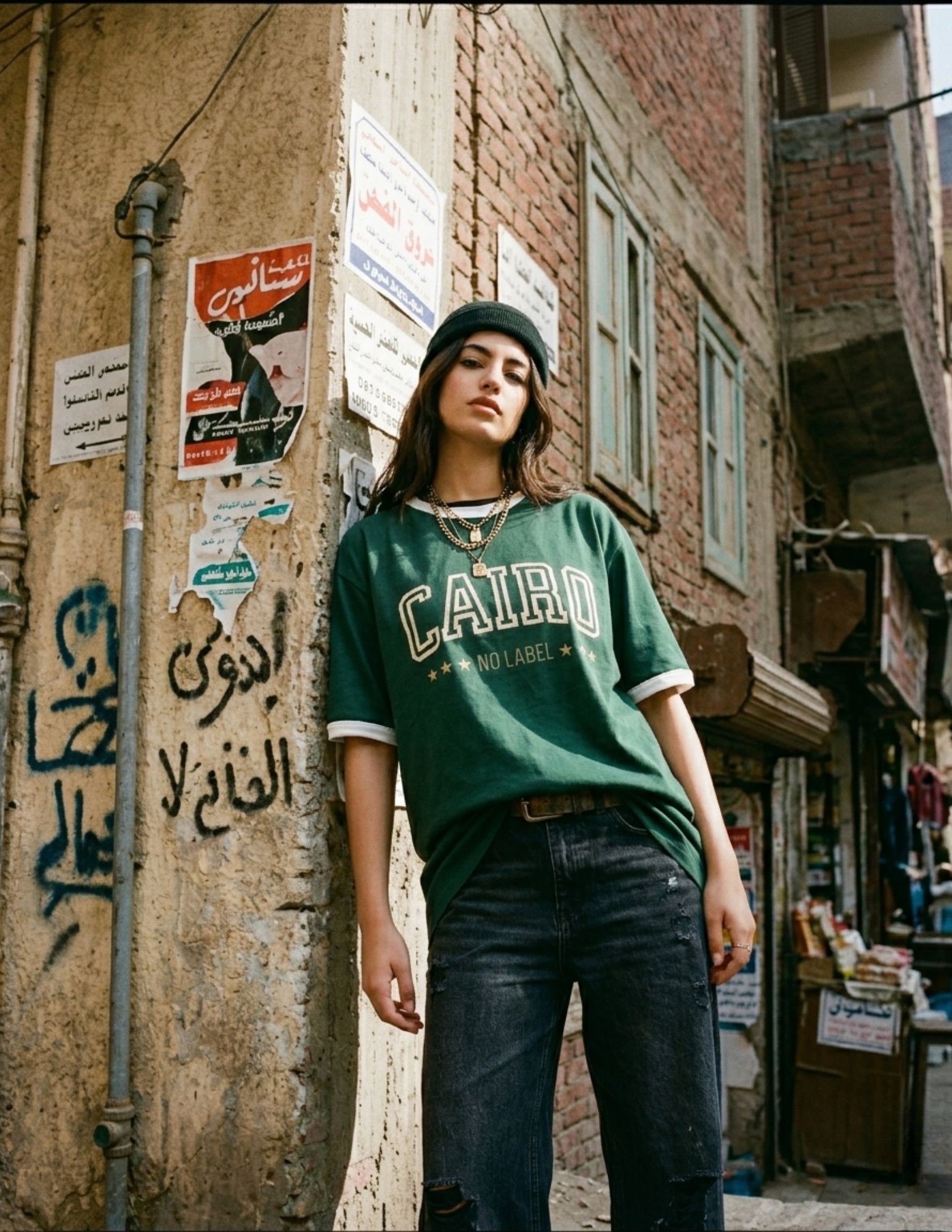Ringer Tee Green x White