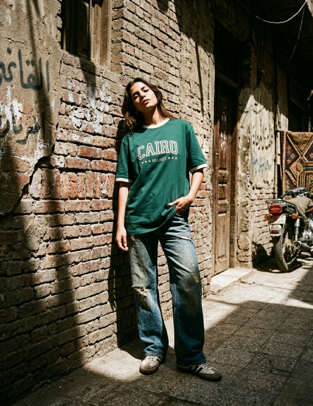 Ringer Tee Green x White