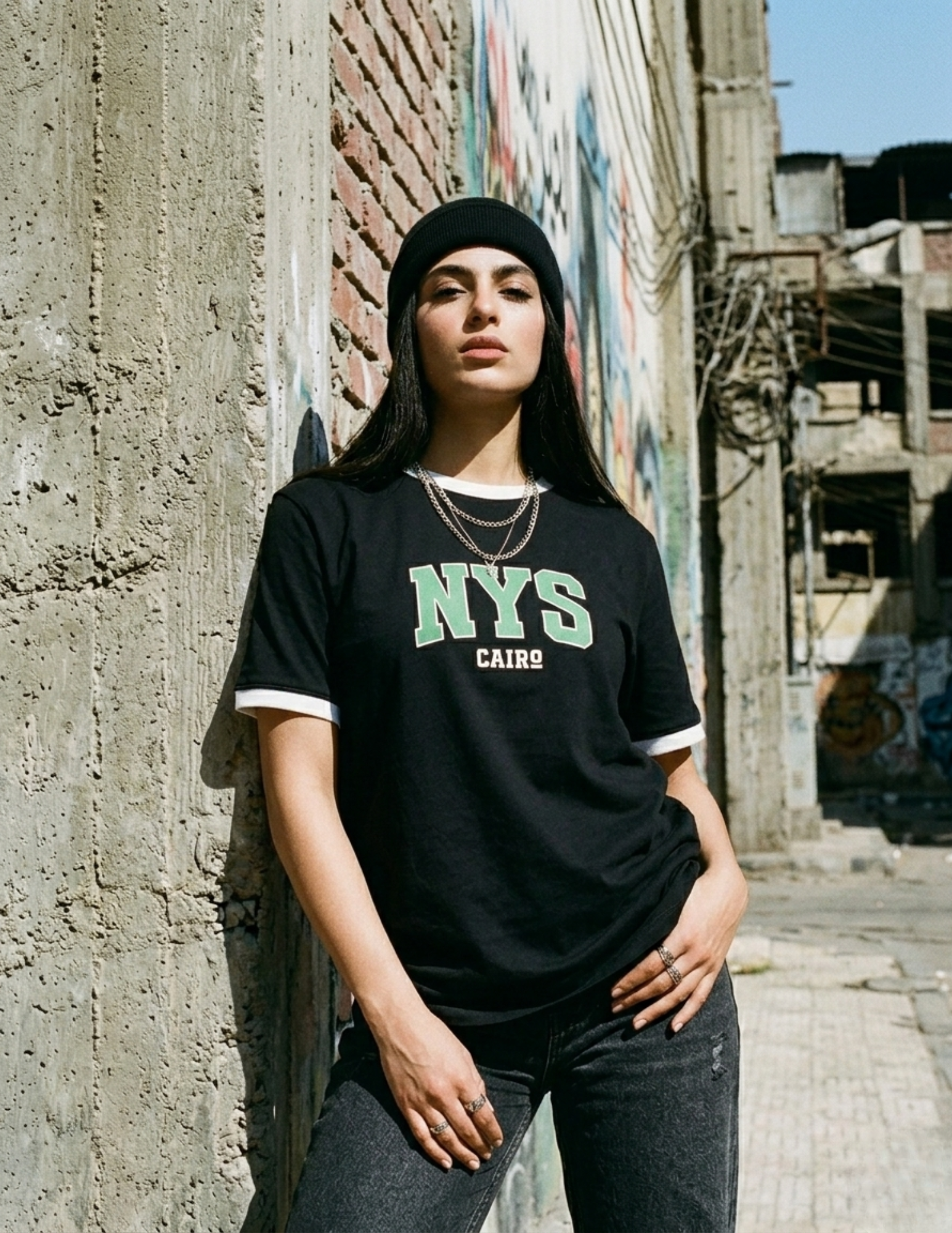 Ringer Tee Black x White