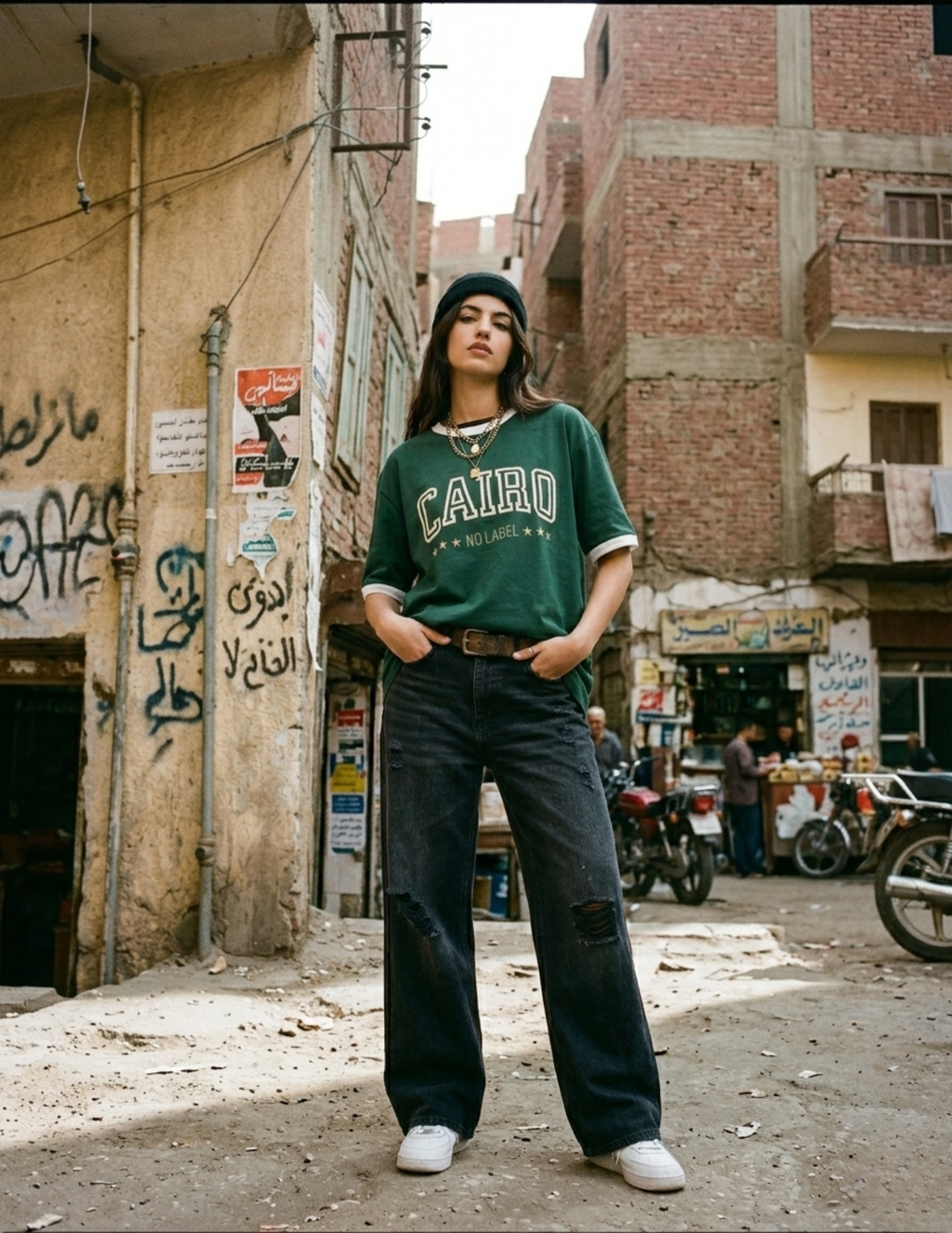 Ringer Tee Green x White