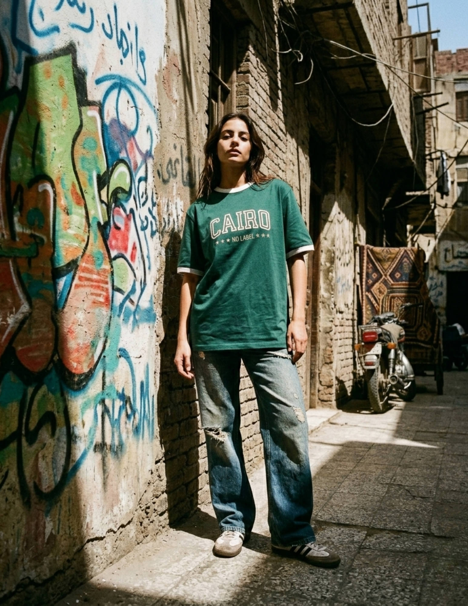 Ringer Tee Green x White