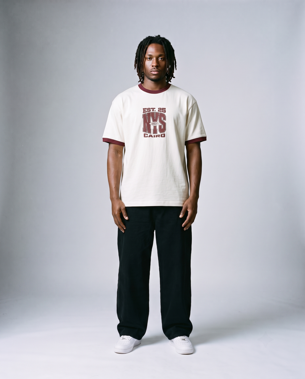 Ringer Tee - Oversized White & Burgundy