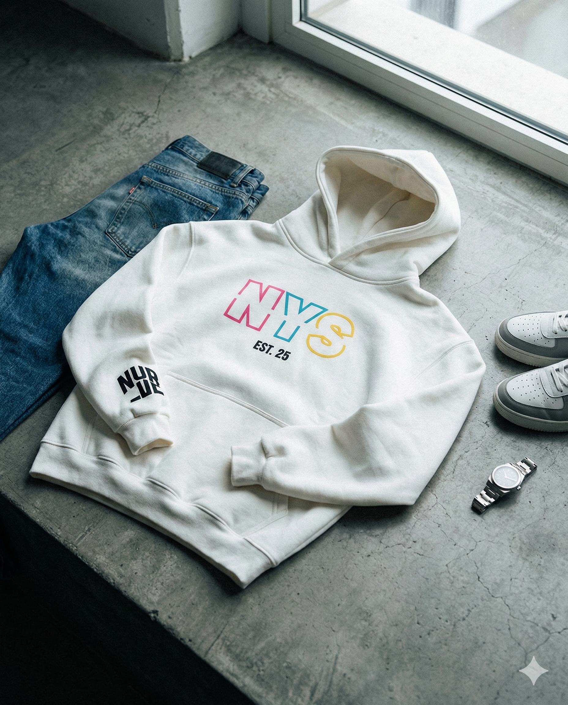 NYS White Oversized Hoodie | Unisex