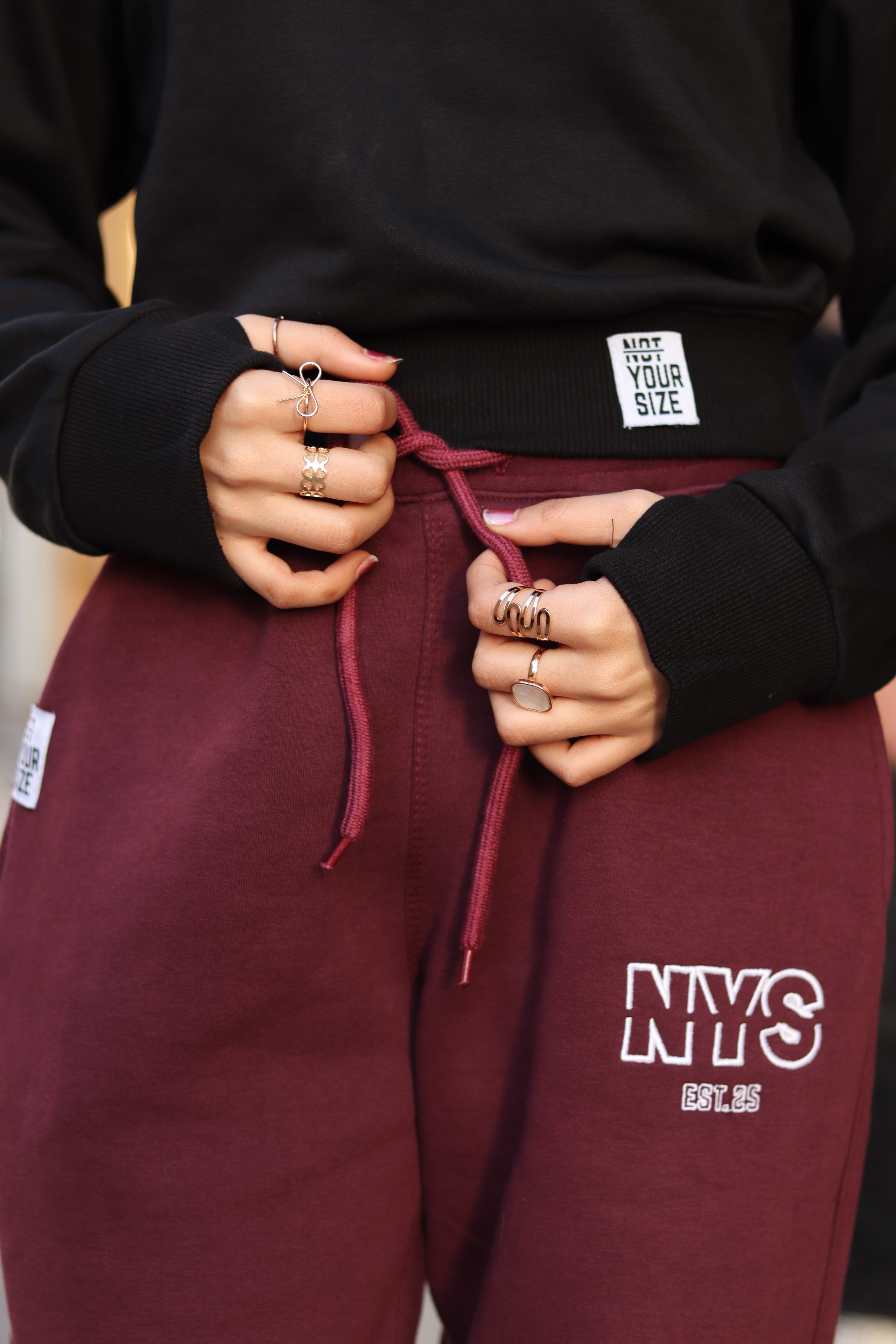 Wide Leg Sweat Pants - Burgundy