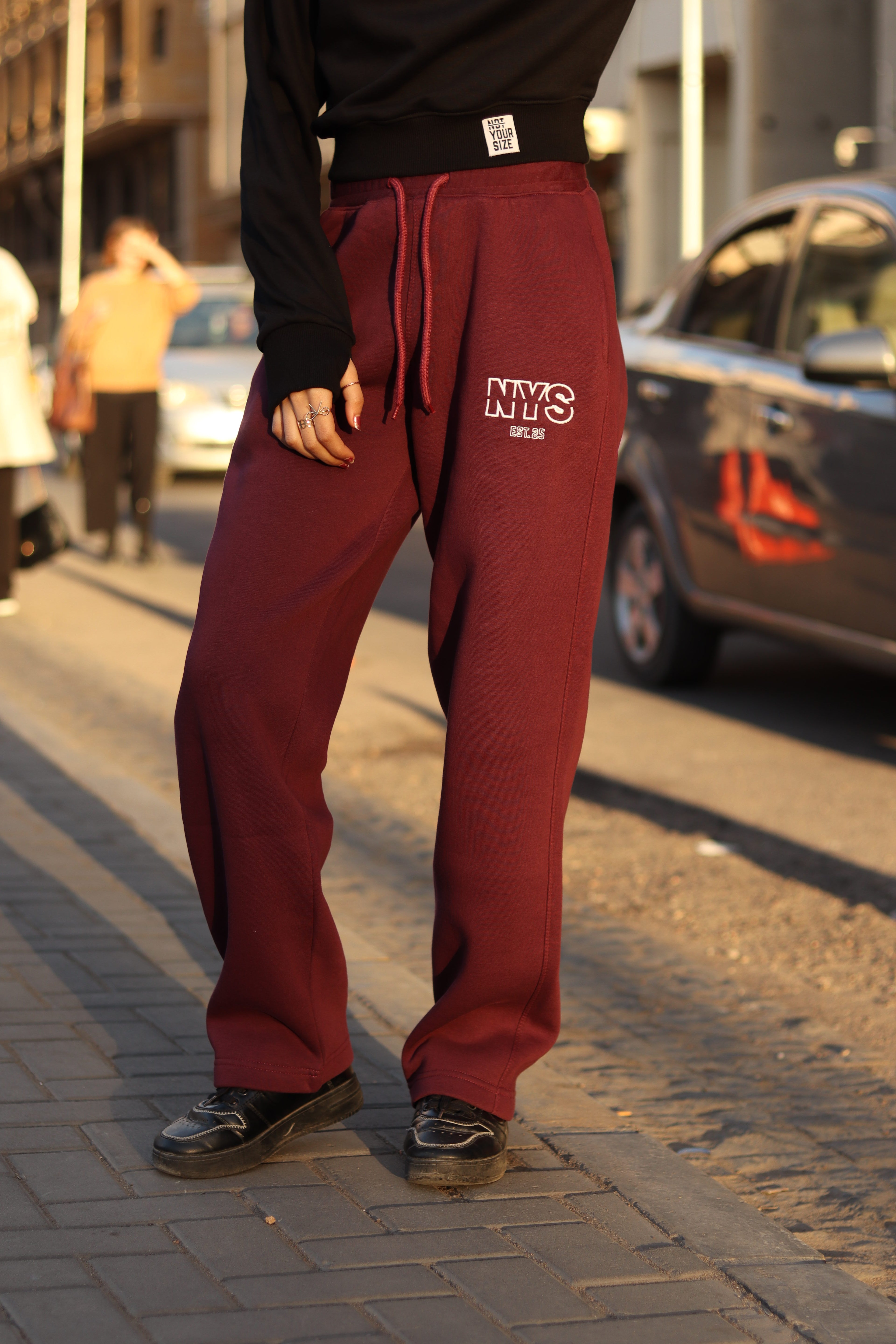 Wide Leg Sweat Pants - Burgundy
