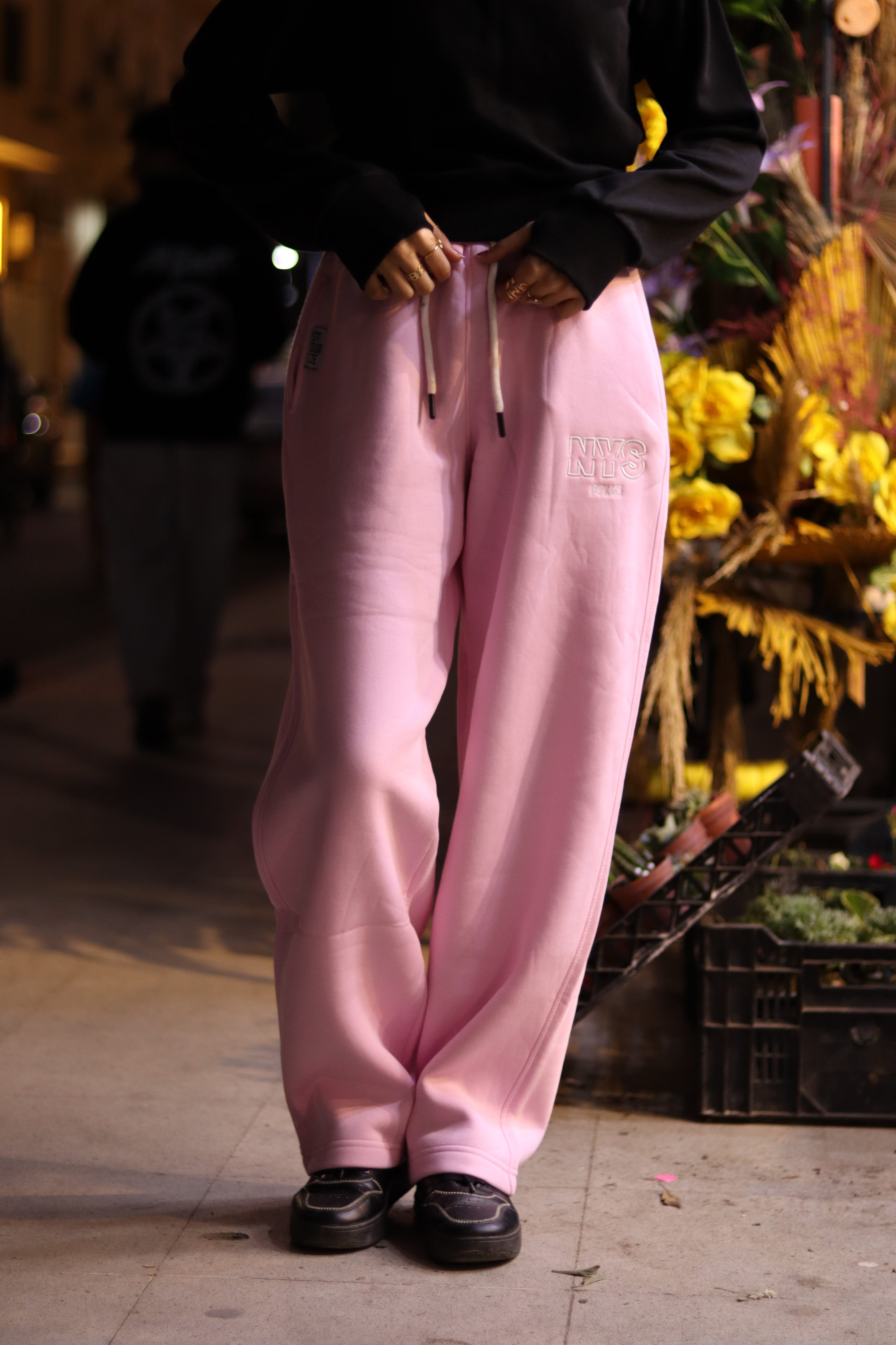 Wide Leg Sweat Pants - Pink
