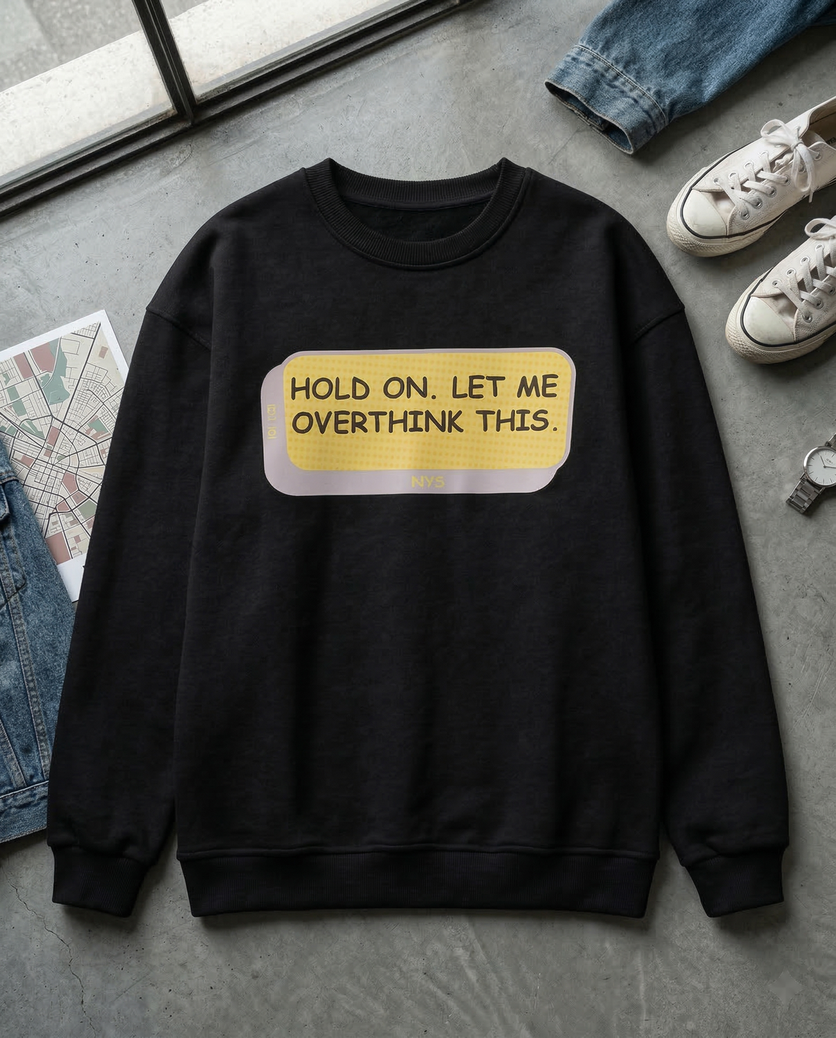 Hold On Black Oversized Crewneck | Unisex
