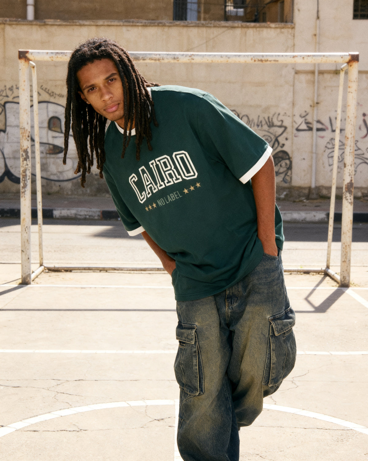 Cairo Ringer Tee Green x White