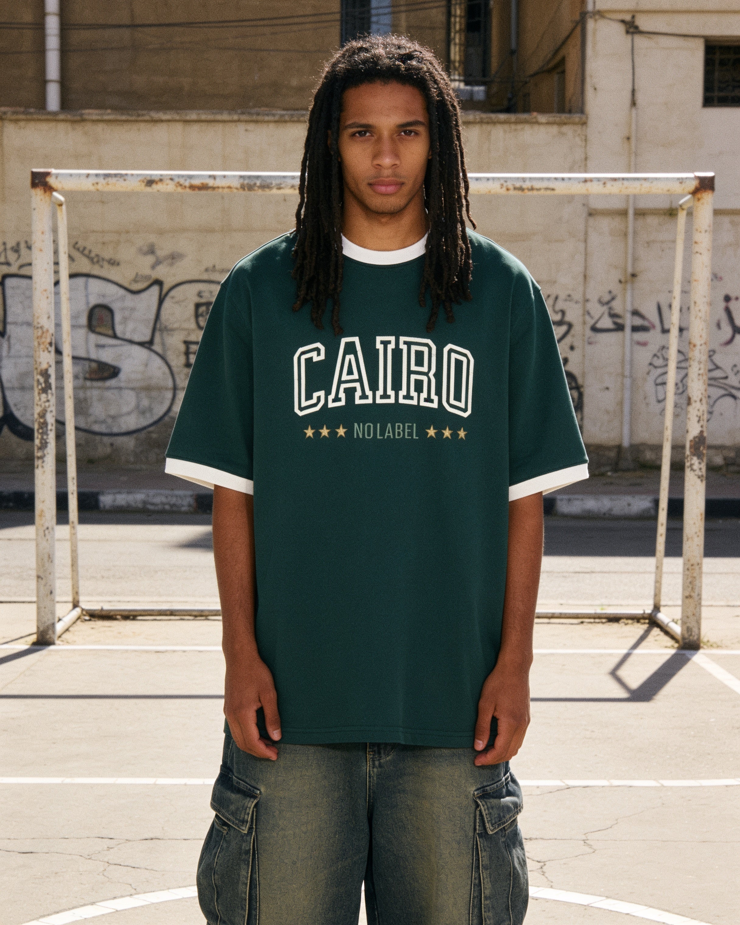 Cairo Ringer Tee Green x White